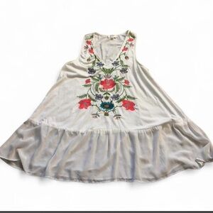 Umgee Cream Tank Dress with Multicolor Floral Embroidery